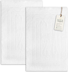 NOUR Signature Bath Mats – 2 Pack | 1000 GSM 100% GOTS Certified Cotton | Snow White