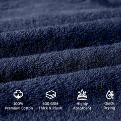 NOUR Signature Bath Towels – 4 Pack | GOTS Certified 100% Cotton, 600 GSM | Royal Navy Blue