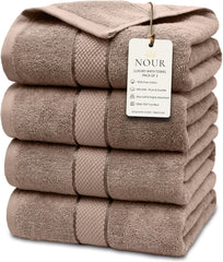 NOUR Signature Bath Towels – 4 Pack | GOTS Certified 100% Cotton, 600 GSM | Beige Latte