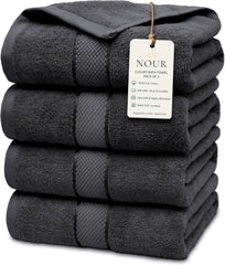 NOUR Signature Bath Towels – 4 Pack | GOTS Certified 100% Cotton, 600 GSM | Charcoal Grey