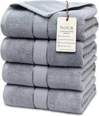 NOUR Signature Bath Towels – 4 Pack | GOTS Certified 100% Cotton, 600 GSM | Dusty Blue