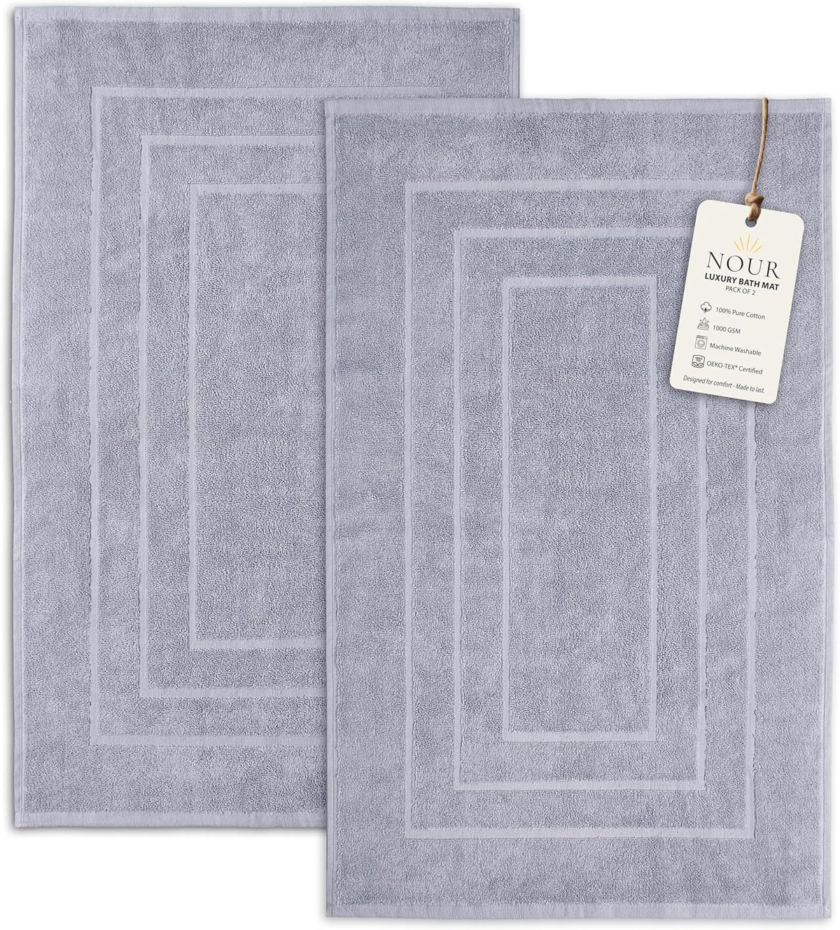 NOUR Signature Bath Mats – 2 Pack | 1000 GSM 100% GOTS Certified Cotton | Dusty Blue