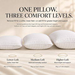NOUR Adjustable Hotel Pillows with Cotton Sateen Cover – Standard Size, 2 Pack