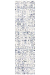 Oasis Ismail White Blue Rustic Runner Rug