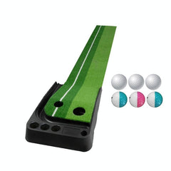 2.5M Golf Putting Mat With Push Rod Trainer & 6 Balls - No Auto Return