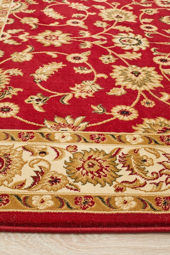 Sydney Collection Classic Rug Red With Ivory Border