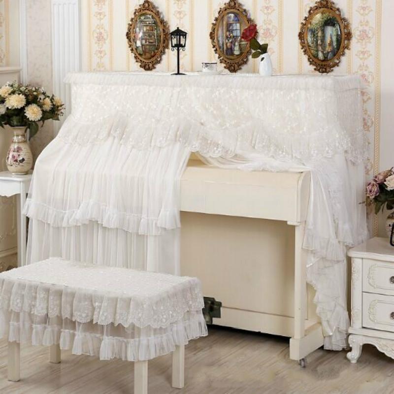 White Lace Piano Dust Cover - Embroidered Full Size Double Seats 153X33X120