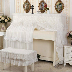 White Lace Piano Dust Cover - Embroidered Full Size Double Seats 153X33X120