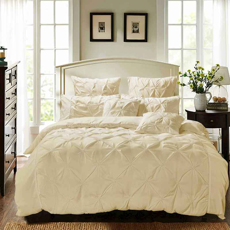 Yellow Beige Pintuck Doona Quilt Cover Set by Fabric Fantastic