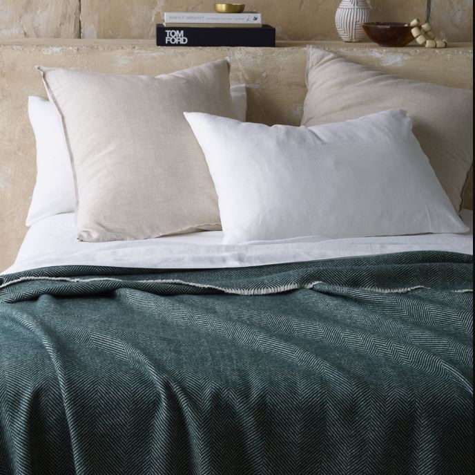 Herringbone Green Wool Blanket by Accessorize