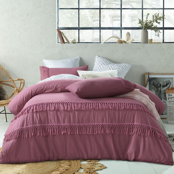 Smokey Rose Boho Tassel Quilt Cover by Vintage Design