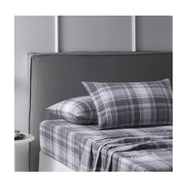 Grey Plaid Cotton Flannelette Sheet Set by Accessorize