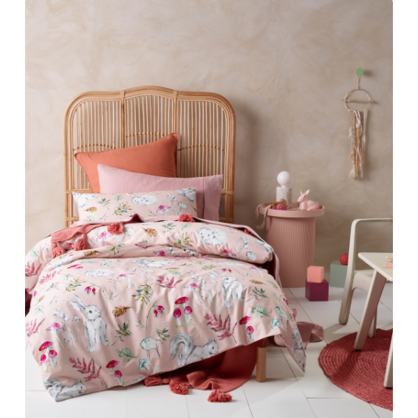 Story Time Pink Printed Cotton Quilt Cover Sets by Happy Kids