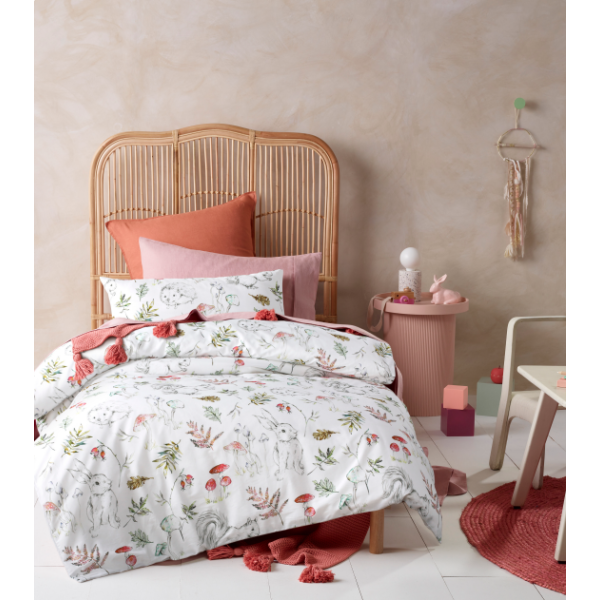 Story Time White Printed Cotton Quilt Cover Sets by Happy Kids