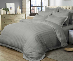 Grey 1000TC Luxury Striped Quilt Cover Set by Fabric Fantastic
