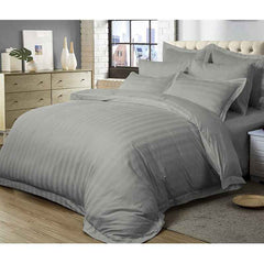 Grey 1000TC Ultra Soft Striped Quilt Cover Set by Fabric Fantastic