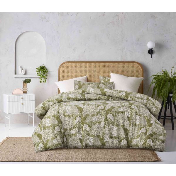 Otway Moss Green Washed Cotton Quilt Cover Set by Accessorize