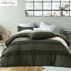 Olive Boho Tassel Quilt Cover by Vintage Design
