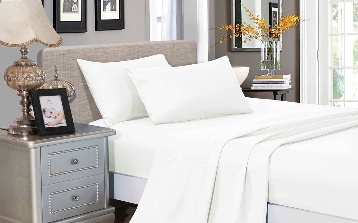 White 1000TC Soft Luxury Flat & Fitted Sheet Set by Fabric Fantastic