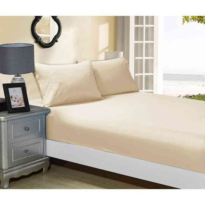 Beige1000TC Ultra Soft 3-Piece Fitted Sheet & 2 Pillowcases Set by Fabric Fantastic