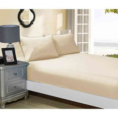 Beige1000TC Ultra Soft 3-Piece Fitted Sheet & 2 Pillowcases Set by Fabric Fantastic